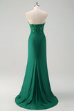 Sereia Verde Strapless Cut out Corset Long Prom Dress com Fenda