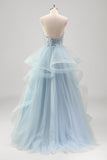 Strapless Sparkly Sequins Tulle Uma linha plissado vestido de baile