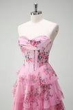 Blush Floral Uma Linha Strapless Corset Tiered Prom Dress