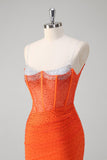 Laranja Esparguete Correias Frisado Corset Sereia Vestido de Baile