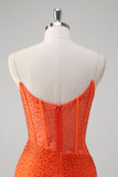 Laranja Esparguete Correias Frisado Corset Sereia Vestido de Baile