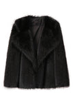 Preto Notched Lapela Mangas Longas Faux Fur Casaco Curto