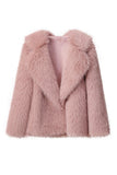 Preto Notched Lapela Mangas Longas Faux Fur Casaco Curto