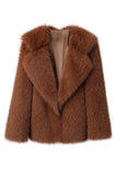 Preto Notched Lapela Mangas Longas Faux Fur Casaco Curto
