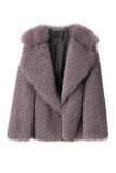 Preto Notched Lapela Mangas Longas Faux Fur Casaco Curto