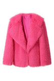 Preto Notched Lapela Mangas Longas Faux Fur Casaco Curto