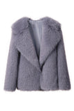 Preto Notched Lapela Mangas Longas Faux Fur Casaco Curto