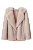 Preto Notched Lapela Mangas Longas Faux Fur Casaco Curto