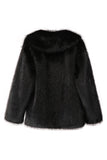 Preto Notched Lapela Mangas Longas Faux Fur Casaco Curto