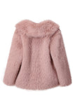 Preto Notched Lapela Mangas Longas Faux Fur Casaco Curto