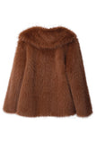 Preto Notched Lapela Mangas Longas Faux Fur Casaco Curto