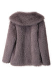 Preto Notched Lapela Mangas Longas Faux Fur Casaco Curto