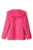 Preto Notched Lapela Mangas Longas Faux Fur Casaco Curto