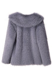 Preto Notched Lapela Mangas Longas Faux Fur Casaco Curto