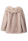 Preto Notched Lapela Mangas Longas Faux Fur Casaco Curto