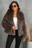 Fofo Preto Virar Lapela Faux Fur Casaco de inverno