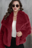 Fofo Preto Virar Lapela Faux Fur Casaco de inverno