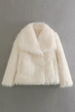 Fofo Preto Virar Lapela Faux Fur Casaco de inverno