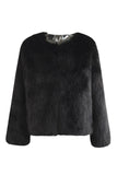 Preto Fofo Pescoço Redondo Faux Fur Mangas Longas Casaco