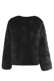 Preto Fofo Pescoço Redondo Faux Fur Mangas Longas Casaco