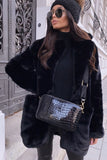 Casaco de pele feminino fofo branco com bolsos
