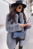 Casaco de pele feminino fofo branco com bolsos