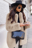 Casaco de pele feminino fofo branco com bolsos