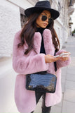 Casaco de pele feminino fofo branco com bolsos