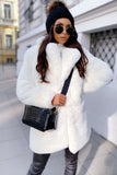 Casaco de pele feminino fofo branco com bolsos