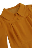 Amarelo Peter Pan Collar mangas compridas A-Line Midi 1950s vestido