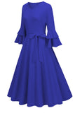 Damasco A-Line V-neck Meia Manga Midi Vestido dos anos 1950