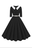 Preto A-Line V-neck mangas curtas Midi 1950s Vestido