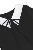 Preto A-Line V-neck mangas curtas Midi 1950s Vestido