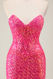 Sparkly Fuchsia Sereia Strapless Long Prom Dress com Fenda