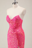 Sparkly Fuchsia Sereia Strapless Long Prom Dress com Fenda