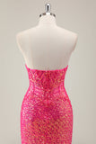 Sparkly Fuchsia Sereia Strapless Long Prom Dress com Fenda