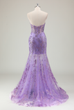 Roxo Sereia Corset Strapless Long Prom Dress com Appliques