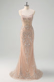 Espumante Champagne Sereia Esparguete Correias Corset Long Prom Dress