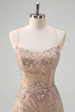 Espumante Champagne Sereia Esparguete Correias Corset Long Prom Dress