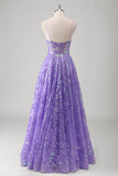 Roxo A Line Espaghetti Correias Long Printed Prom Dress Com Sequins