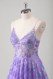 Roxo A Line Espaghetti Correias Long Printed Prom Dress Com Sequins