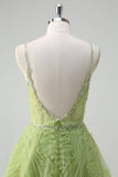 Lantejoulas brilhantes Princesa Verde Esparguete Correias Ruched Long Prom Dress