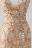 Champagne Sereia V-Neck Sequined Long Prom Dress