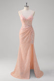 Blush Sereia Esparguete Correias Corset Sequined Long Prom Dress