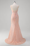 Blush Sereia Esparguete Correias Corset Sequined Long Prom Dress