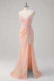 Blush Sereia Esparguete Correias Corset Sequined Long Prom Dress