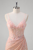 Blush Sereia Esparguete Correias Corset Sequined Long Prom Dress