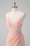 Blush Sereia Esparguete Correias Corset Sequined Long Prom Dress