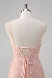 Blush Sereia Esparguete Correias Corset Sequined Long Prom Dress