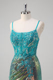 Pavão Verde Sereia Esparguete Correias Corset Sequined Prom Dress